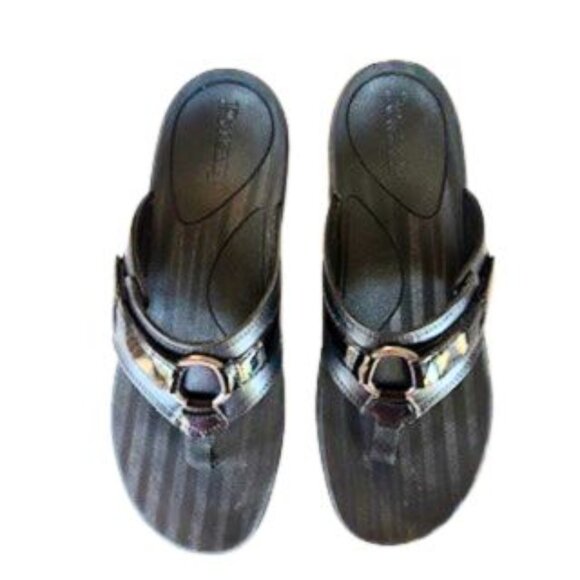 PowerStep Dress Black Sandals, 10 –Synthetic Leather & Patent -Orthotic Arch - Picture 2 of 8